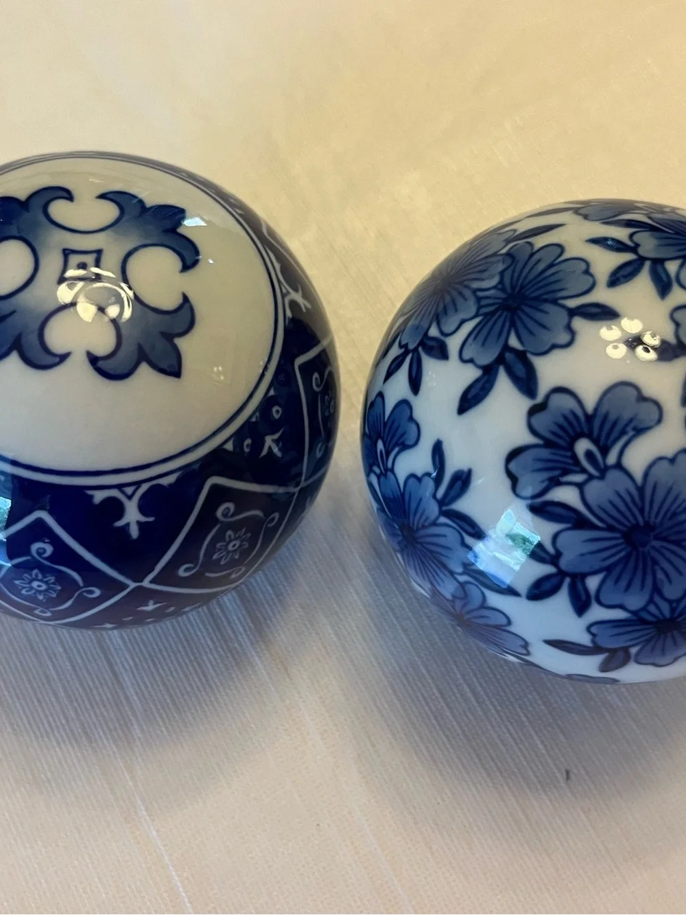 Blue and White Porcelain Decorative Spheres (Set of 2)